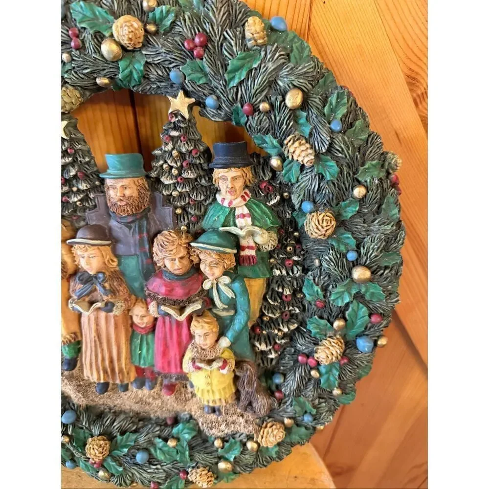 Christmas Carolers Resin Wreath Hanging Xmas Holiday 12” (6366)